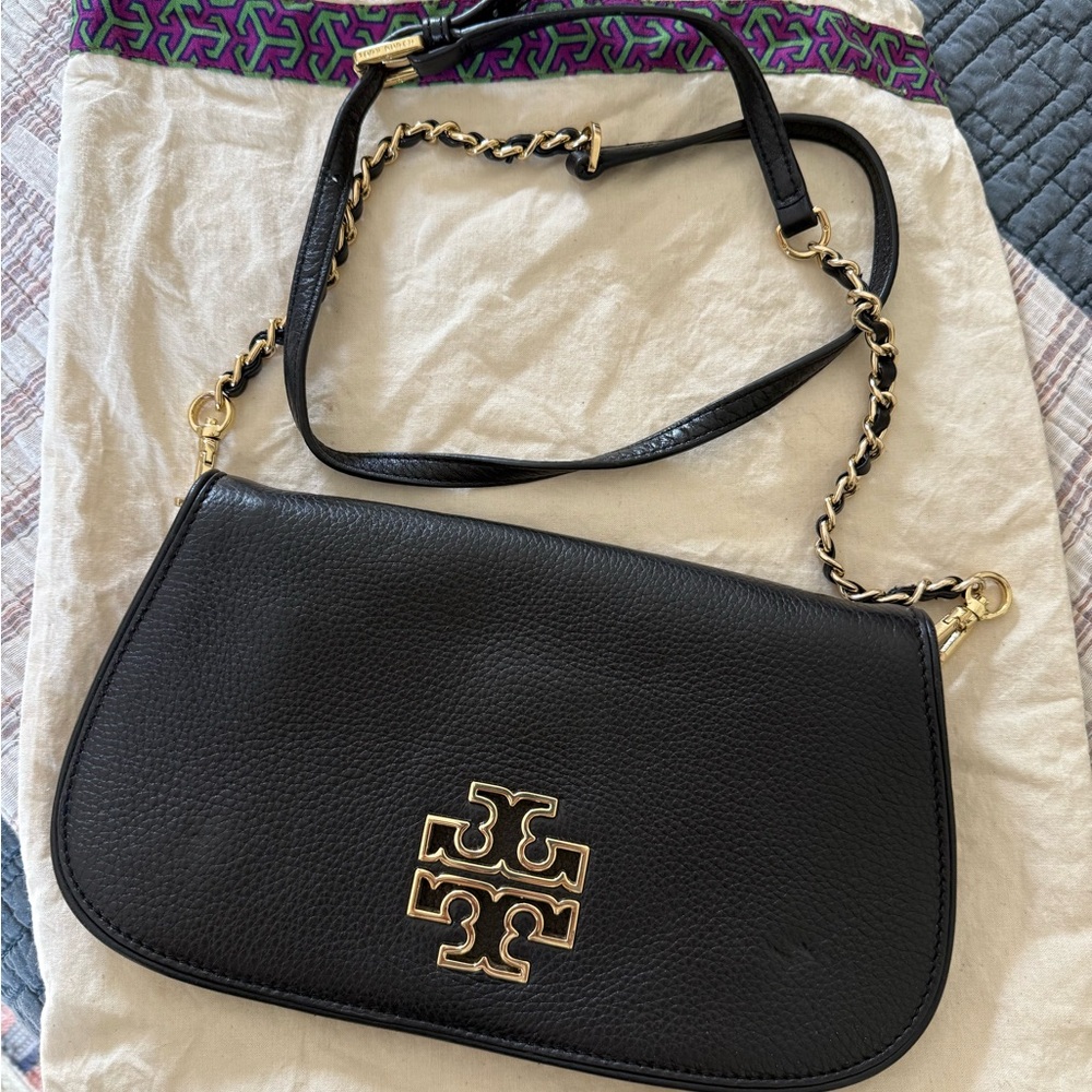 Tory Burch Black Leather Chain Shoulder Bag Clutch